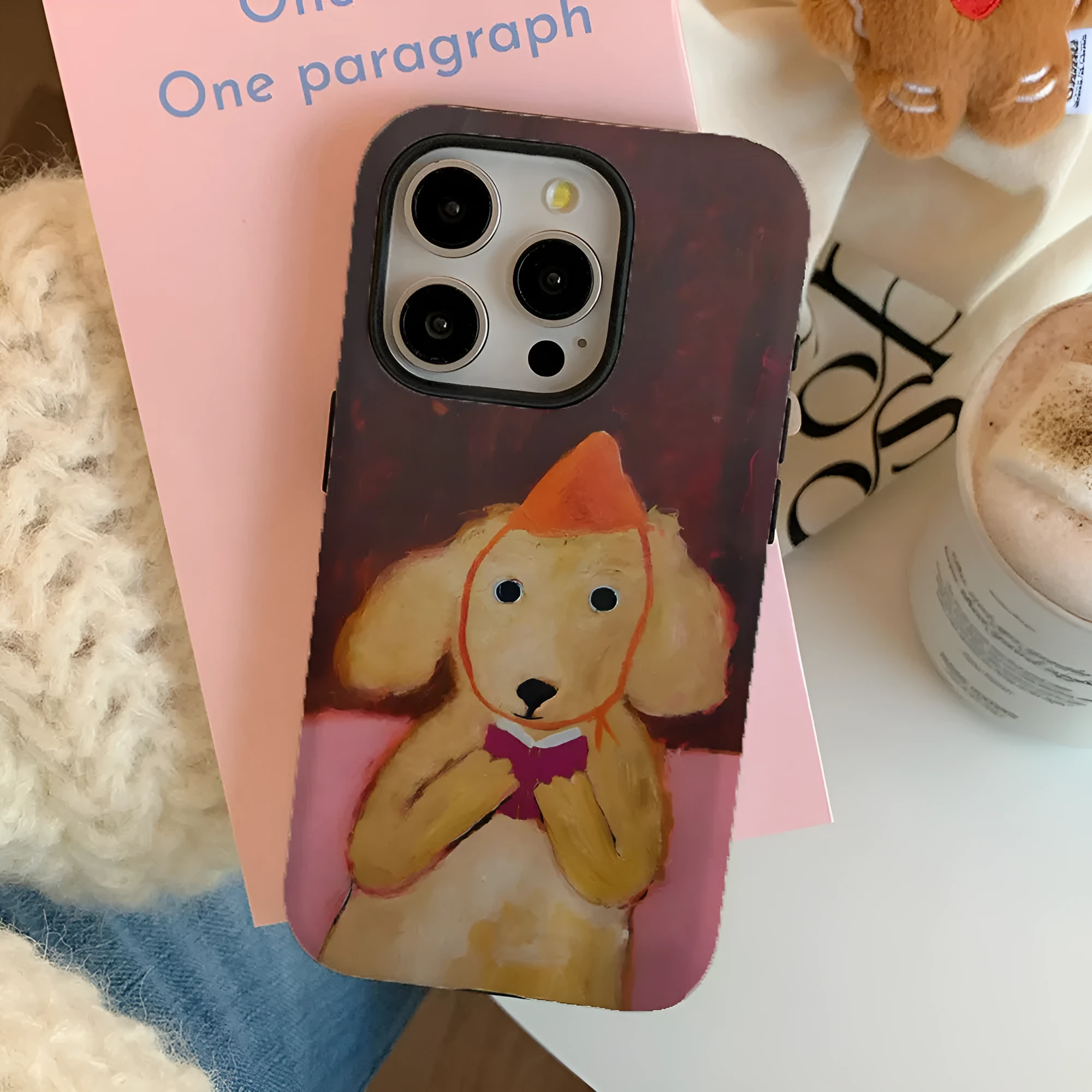 Puppy reading cartoon design magnetic two-in-one phone case for iPhone, Feilin material, thermal transfer print