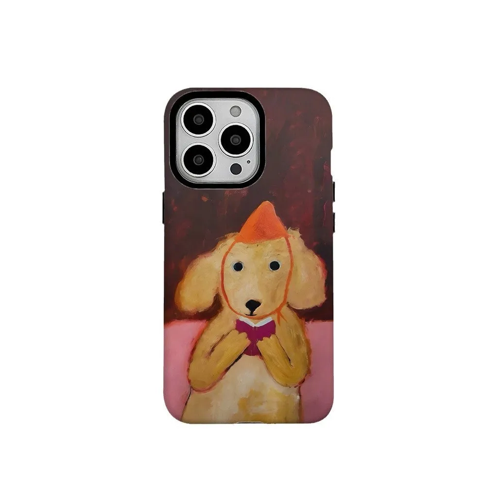 Puppy reading cartoon design magnetic two-in-one phone case for iPhone, Feilin material, thermal transfer print