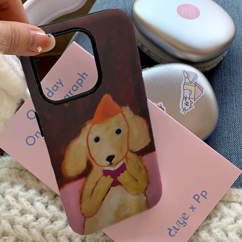 Puppy reading cartoon design magnetic two-in-one phone case for iPhone, Feilin material, thermal transfer print