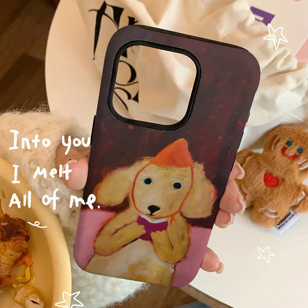 Puppy reading cartoon design magnetic two-in-one phone case for iPhone, Feilin material, thermal transfer print