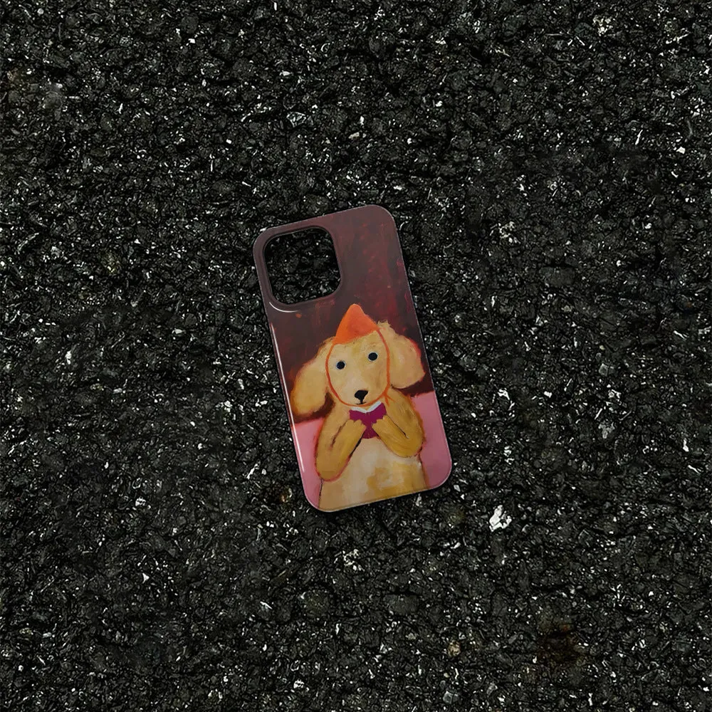 Puppy reading cartoon design magnetic two-in-one phone case for iPhone, Feilin material, thermal transfer print