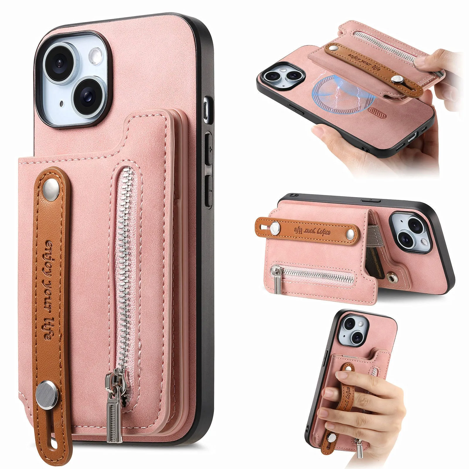 Flip left and right open card holder wallet shell phone case for iPhone, imitation leather, black colour