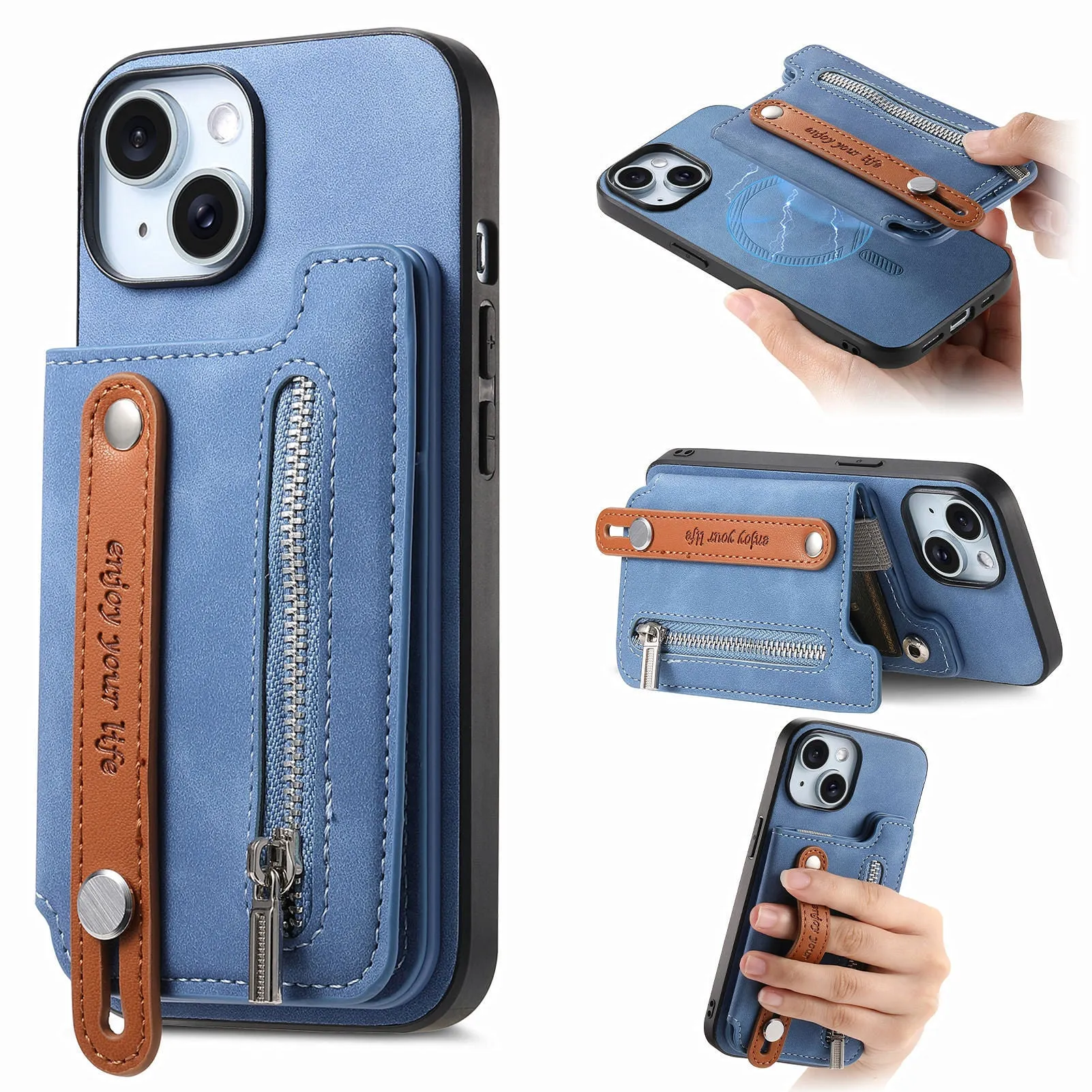 Flip left and right open card holder wallet shell phone case for iPhone, imitation leather, black colour