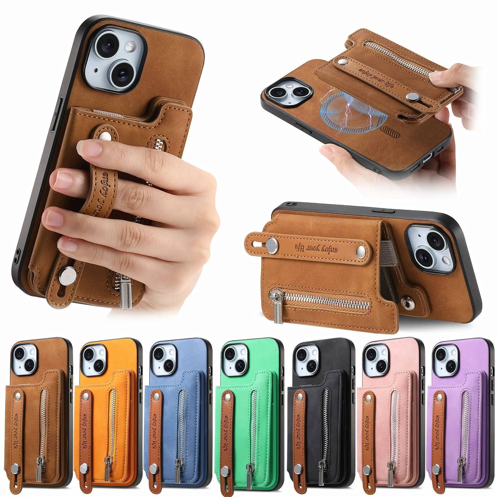 Flip left and right open card holder wallet shell phone case for iPhone, imitation leather, black colour