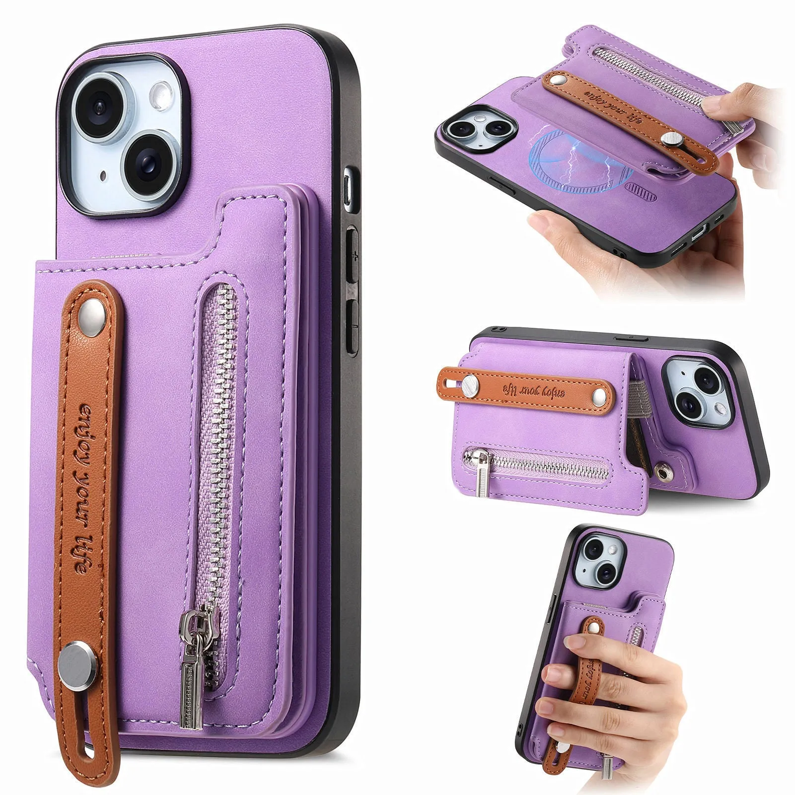 Flip left and right open card holder wallet shell phone case for iPhone, imitation leather, black colour
