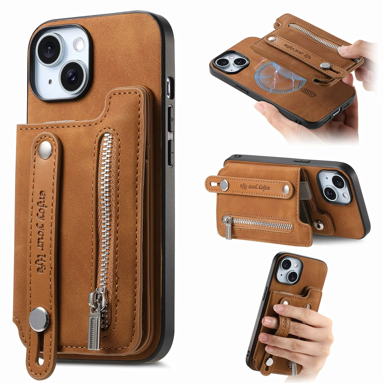 Flip left and right open card holder wallet shell phone case for iPhone, imitation leather, black colour
