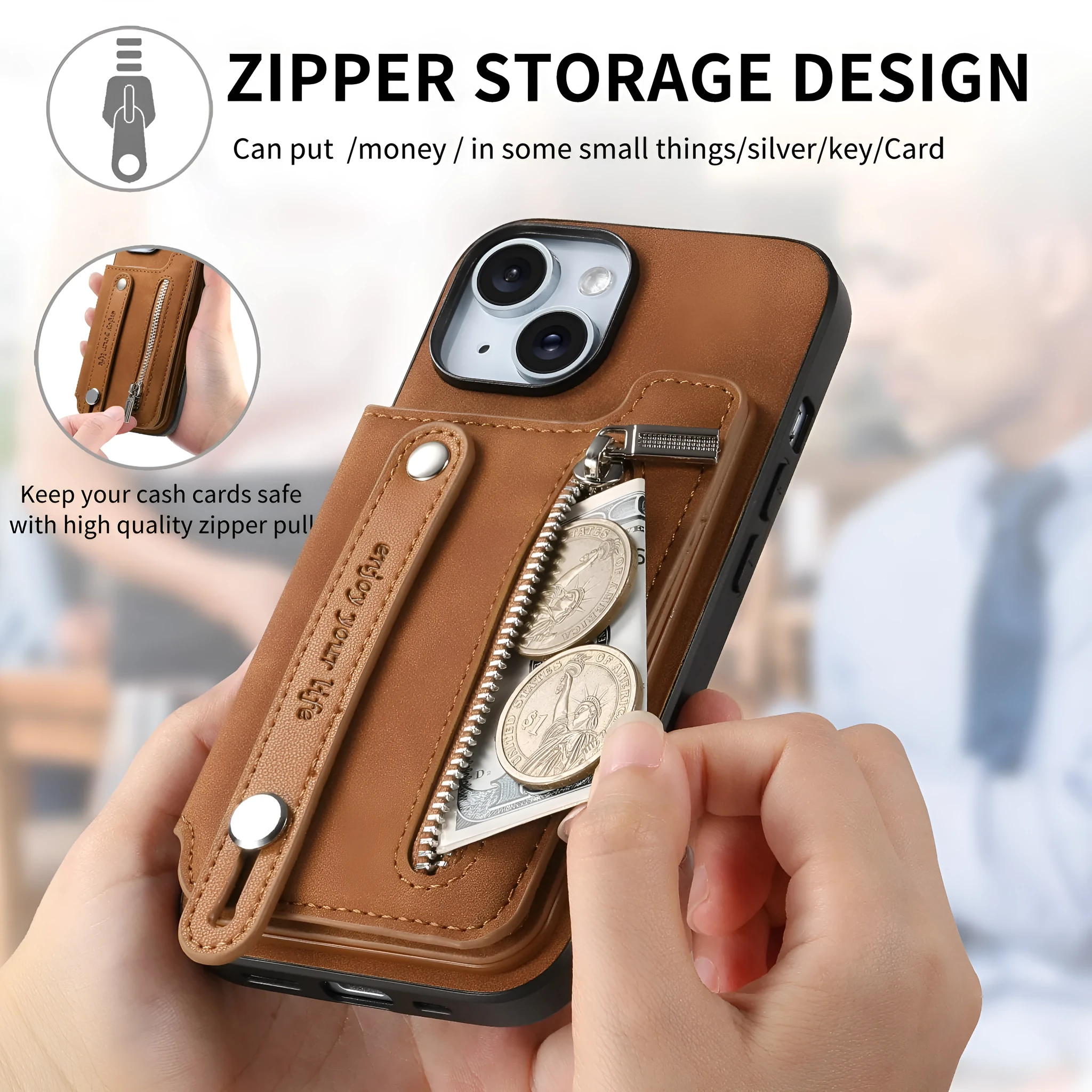 Flip left and right open card holder wallet shell phone case for iPhone, imitation leather, black colour