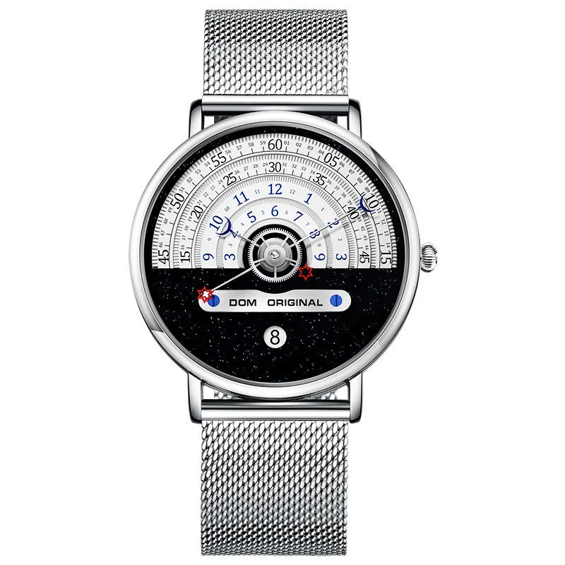 M-1288 men's sports watch with 40mm round dial, alloy case, and stainless steel or leather strap options
