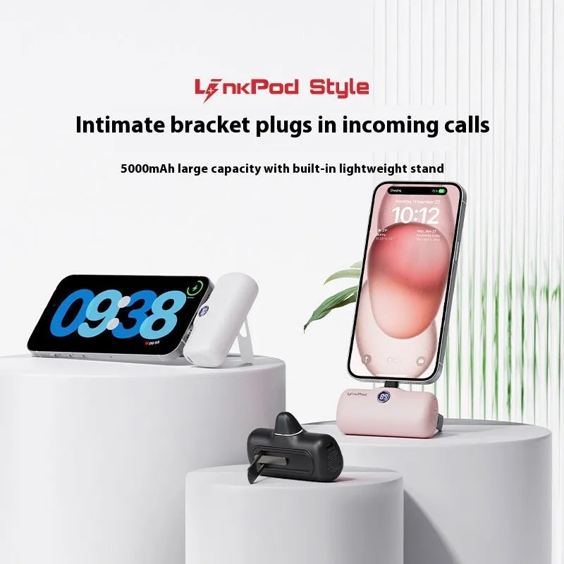 Capsule Power Bank 20W PD fast charging in black with built-in bracket