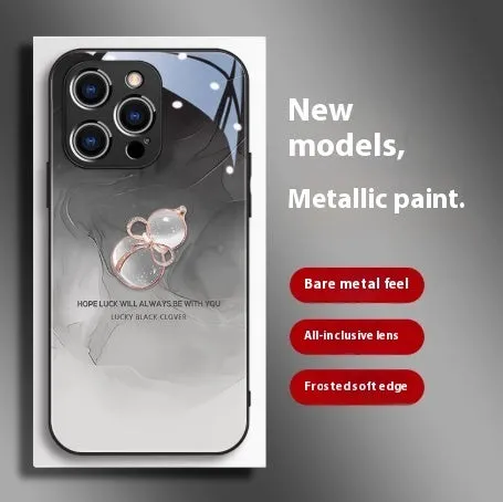 Tempered glass phone case with watercolour blooming gourd metallic paint lens design, compatible with iPhone 15 Pro Max