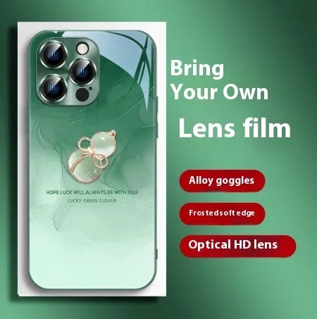 Tempered glass phone case with watercolour blooming gourd metallic paint lens design, compatible with iPhone 15 Pro Max