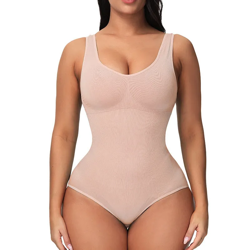 Seamless women's corset bodysuit shapewear in nylon fabric for waist and hip support