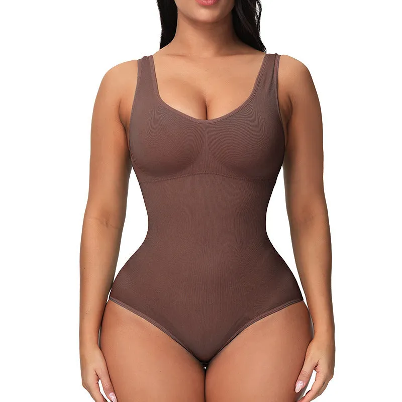 Seamless women's corset bodysuit shapewear in nylon fabric for waist and hip support