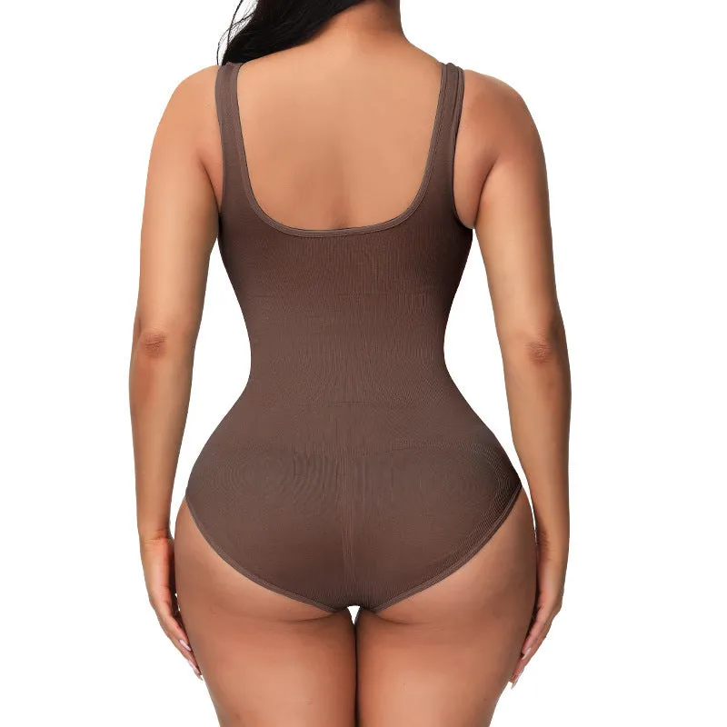 Seamless women's corset bodysuit shapewear in nylon fabric for waist and hip support