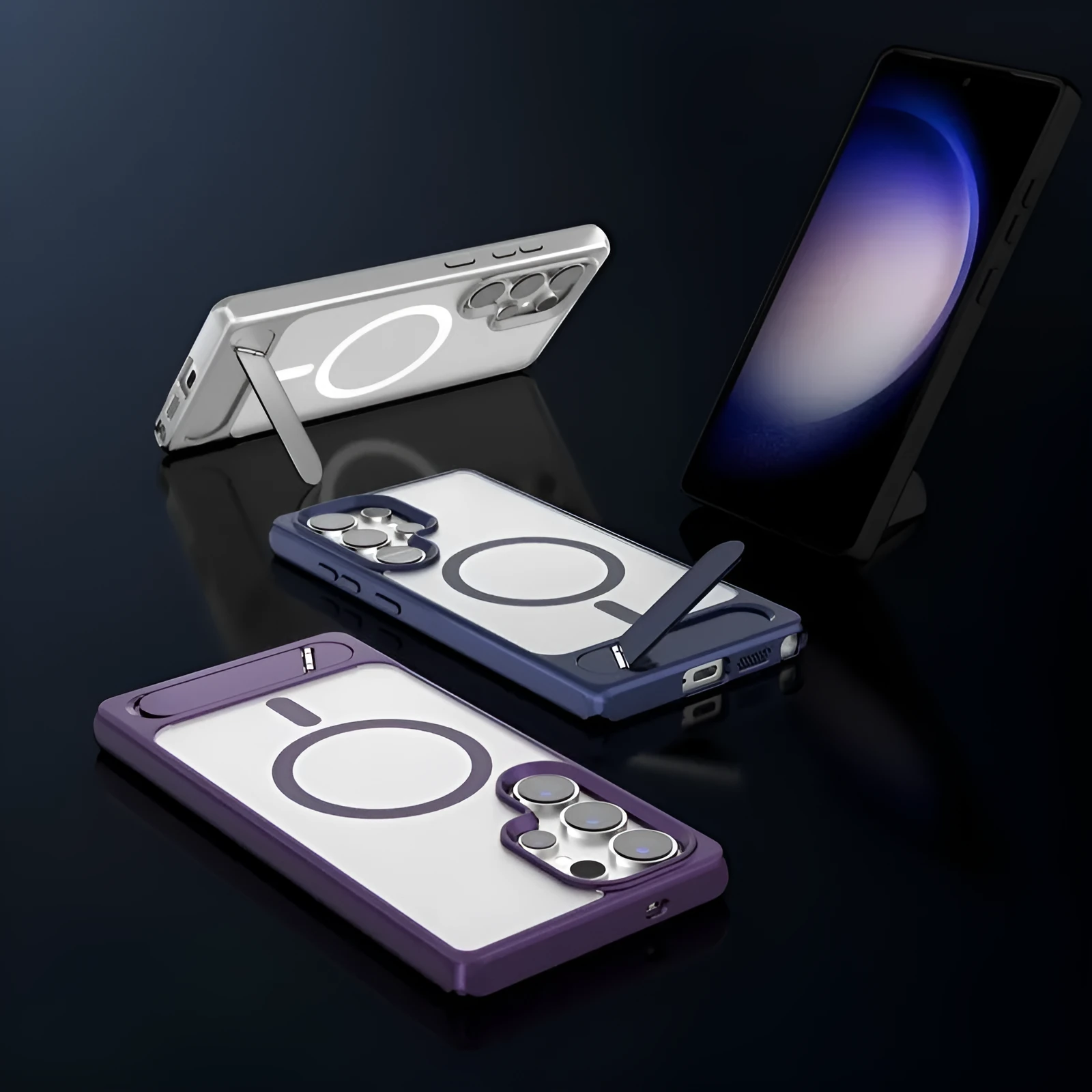 Magnetic suction phone case for Samsung S25 Ultra with Magsafe oblique turning bracket in black