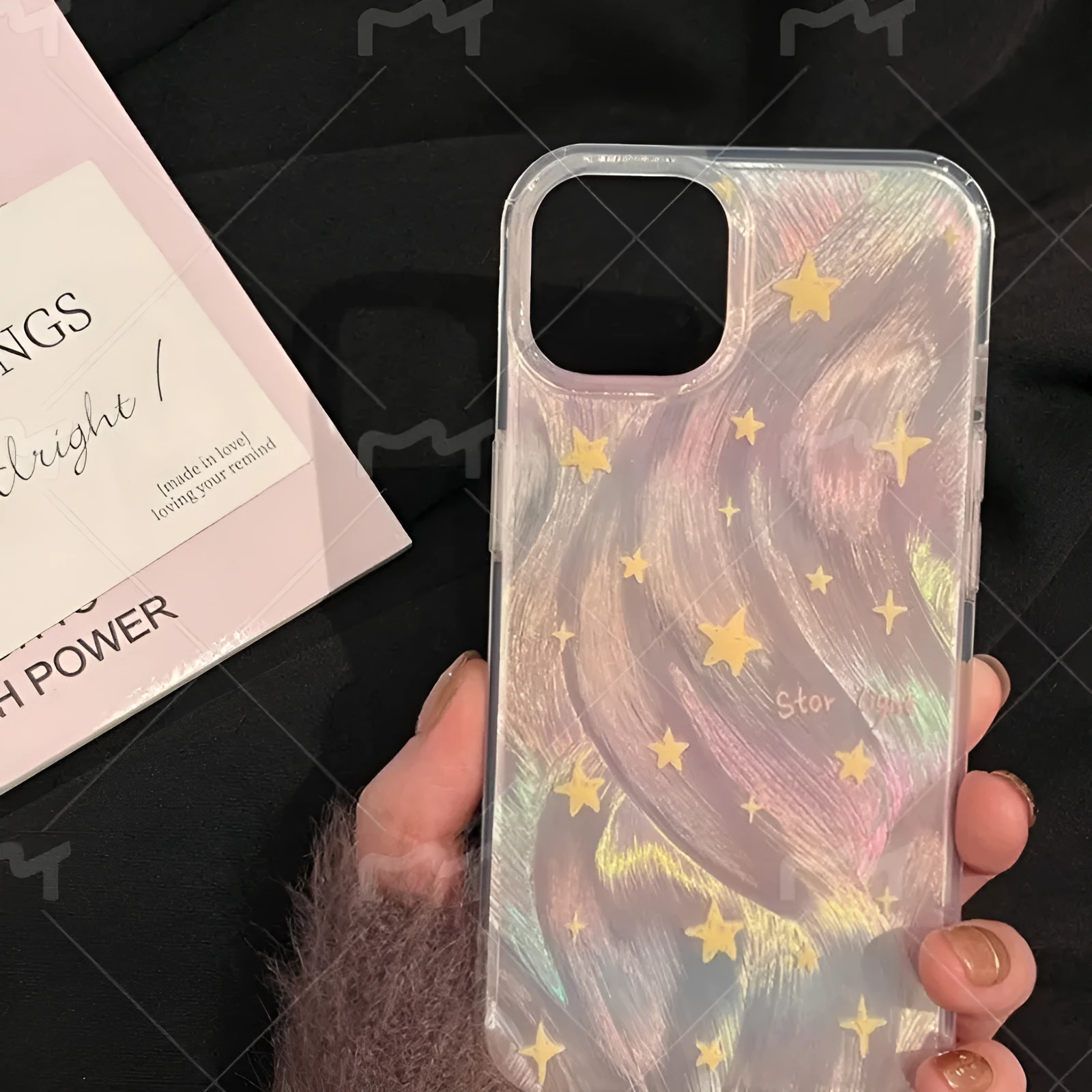 Ins laser gradient star full package hard acrylic phone case for iPhone 11 12 12 Pro with Blue Tulip Flowers design