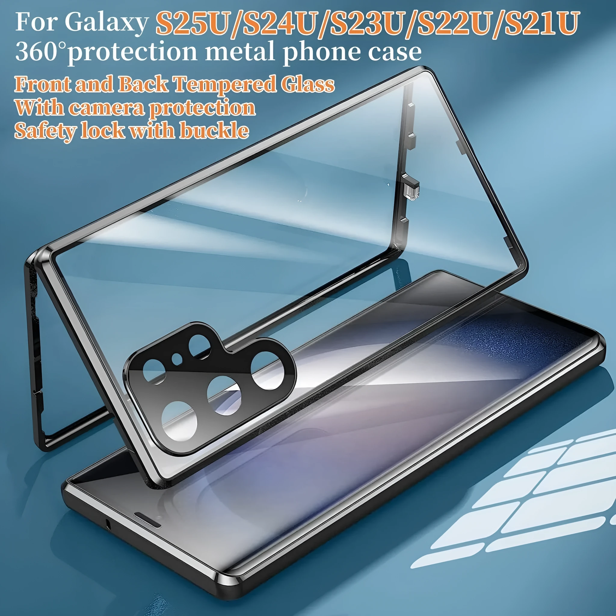 Magnetic King HD metal magnetic buckle phone case for Samsung S25 series in black, aluminium alloy glass