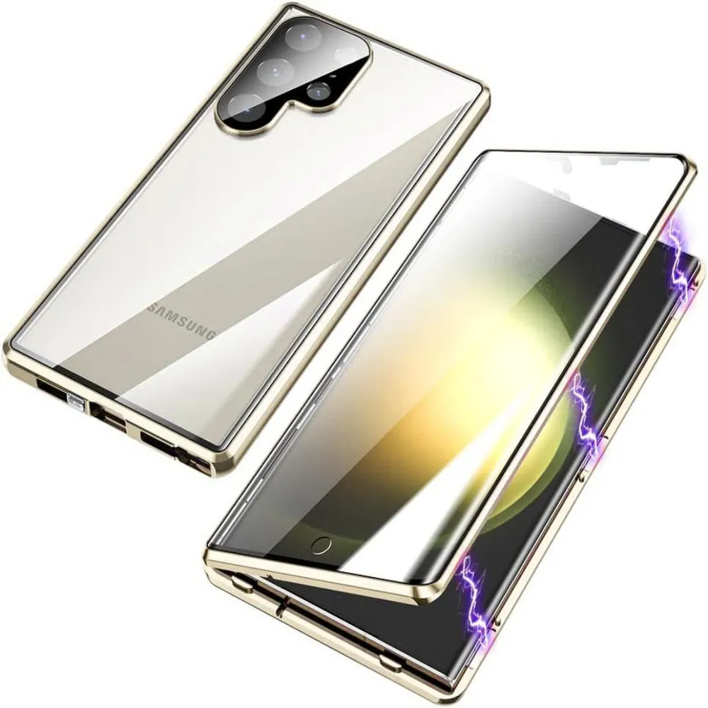 Magnetic King HD metal magnetic buckle phone case for Samsung S25 series in black, aluminium alloy glass
