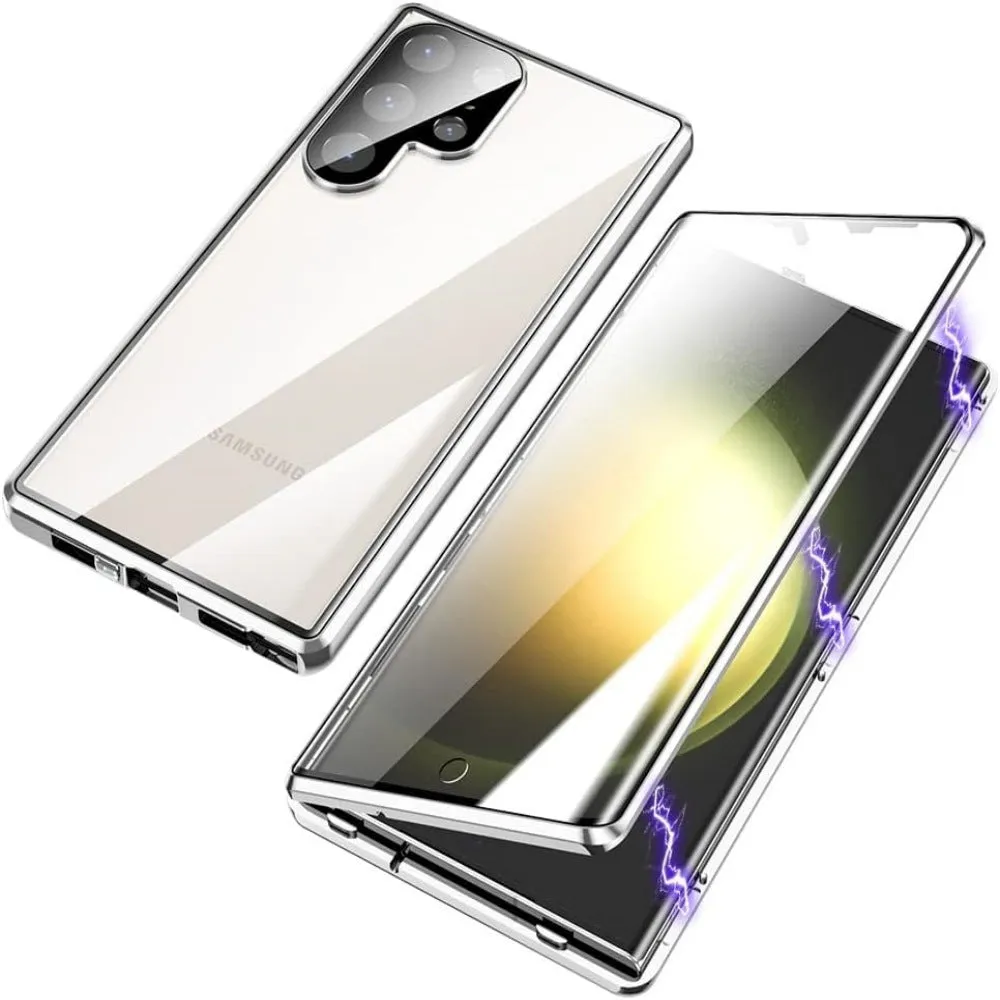 Magnetic King HD metal magnetic buckle phone case for Samsung S25 series in black, aluminium alloy glass