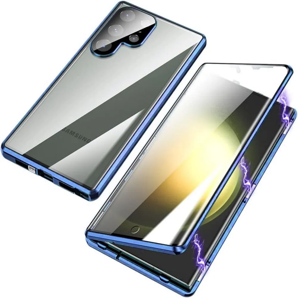 Magnetic King HD metal magnetic buckle phone case for Samsung S25 series in black, aluminium alloy glass
