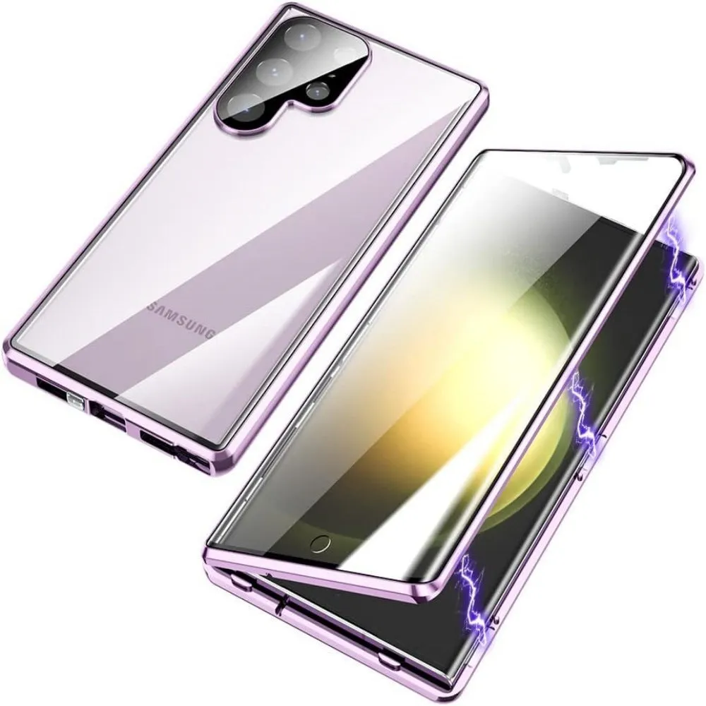 Magnetic King HD metal magnetic buckle phone case for Samsung S25 series in black, aluminium alloy glass