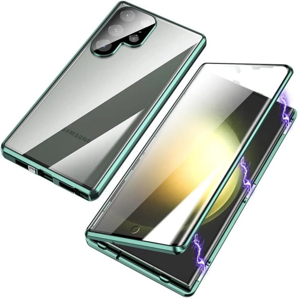 Magnetic King HD metal magnetic buckle phone case for Samsung S25 series in black, aluminium alloy glass