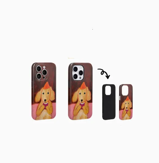 Brown reading dog oil painting phone case for iPhone with full hemming design