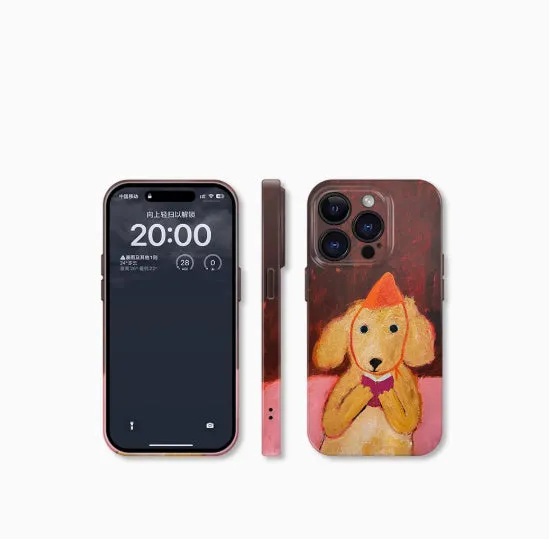 Brown reading dog oil painting phone case for iPhone with full hemming design