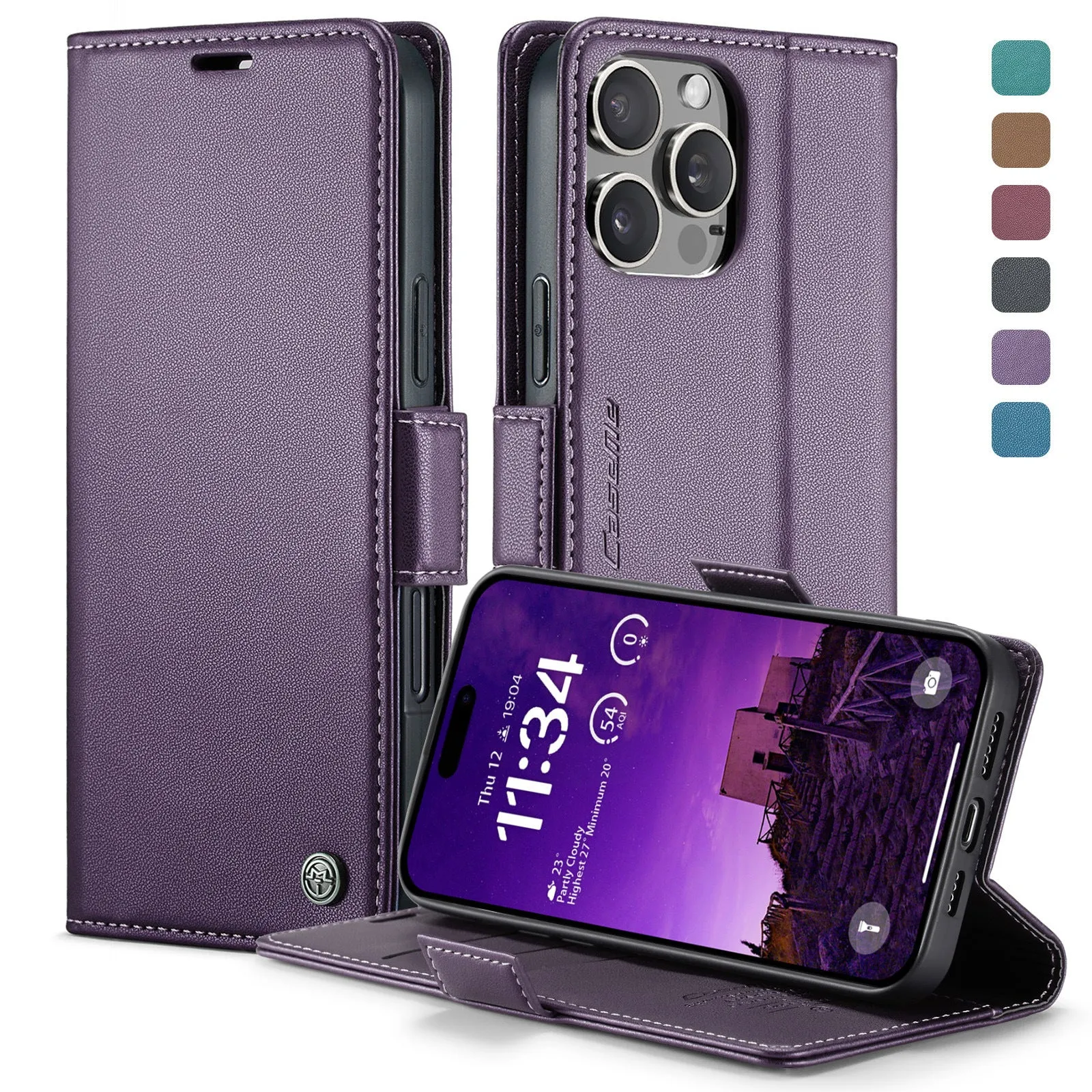 Black anti-theft TPU leather phone case with card slot and kickstand for iPhone model