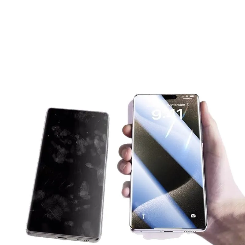 Tempered glass screen protector for iPhone with anti-peep privacy feature, ultra clear option, and dust-free bin