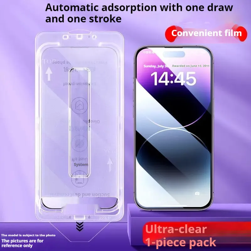 Tempered glass screen protector for iPhone with anti-peep privacy feature, ultra clear option, and dust-free bin