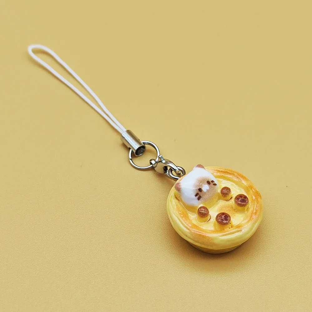 Cute kitten egg tart simulation mobile phone pendant cartoon decoration on phone