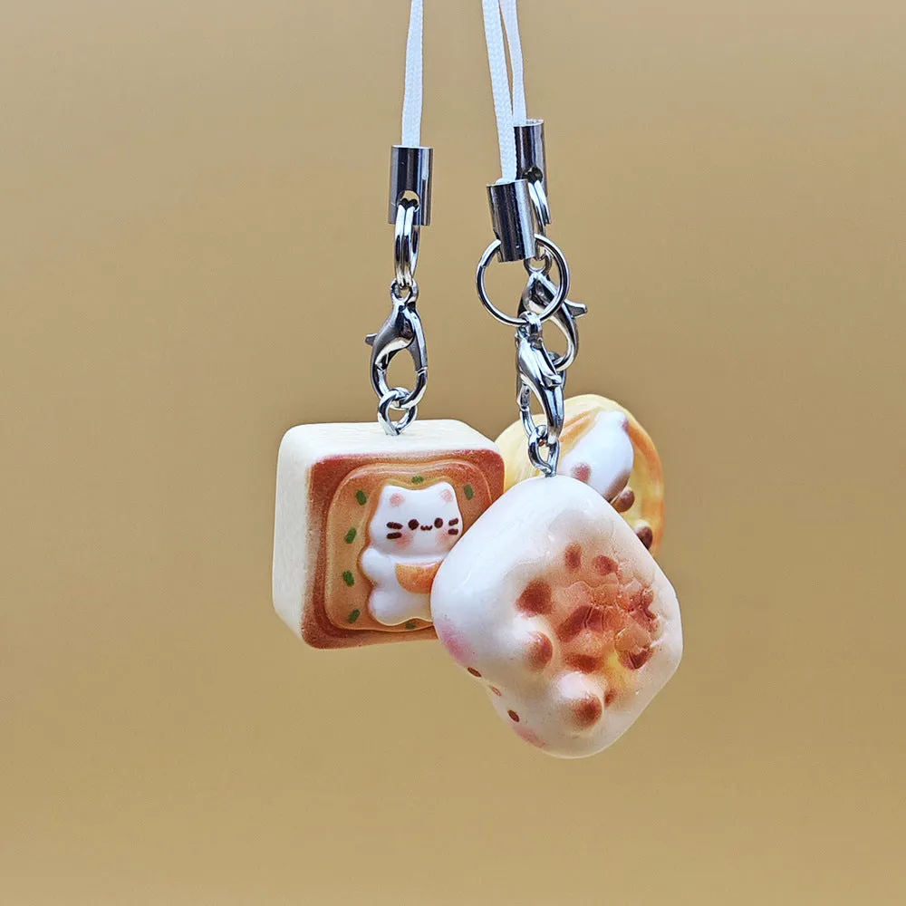 Cute kitten egg tart simulation mobile phone pendant cartoon decoration on phone