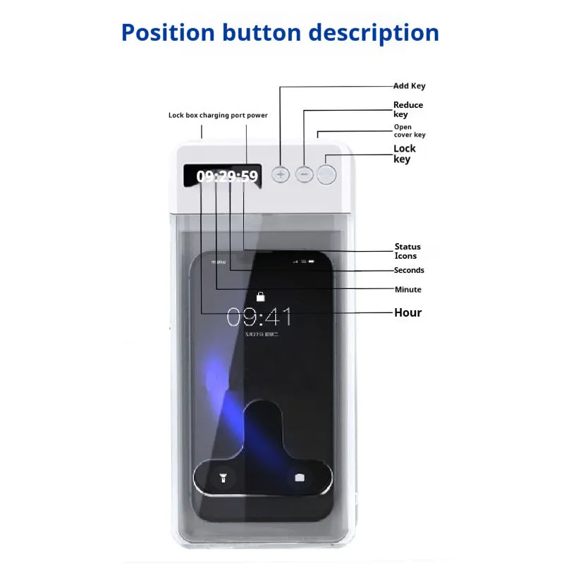 White stainless steel timing mobile phone self-discipline box with rechargeable feature