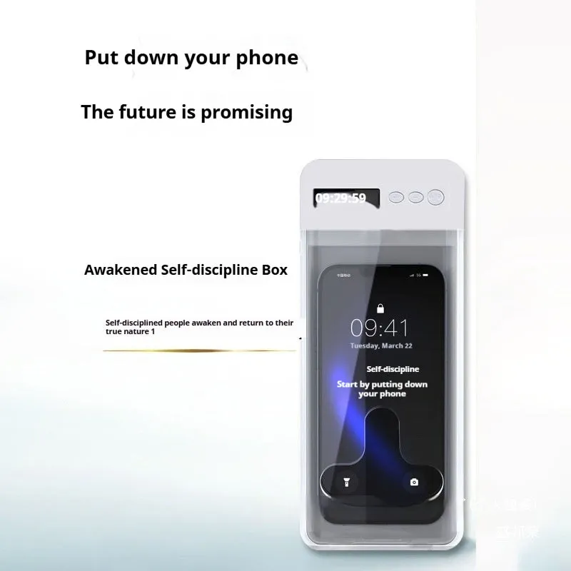 White stainless steel timing mobile phone self-discipline box with rechargeable feature