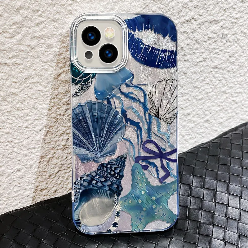 Coral shell large hole feather yarn TPU phone case for Apple iPhone in blue Star River yinshanhu colour