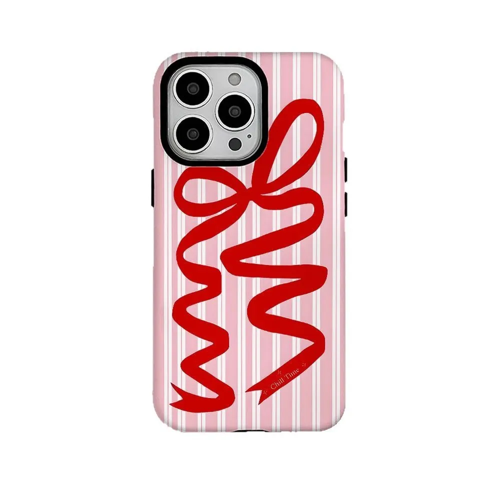 Soft silicone phone case with large hole frosted bow in pink, designed for iPhone 11 to 16 series