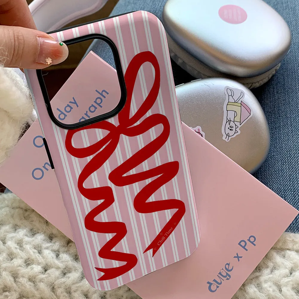 Soft silicone phone case with large hole frosted bow in pink, designed for iPhone 11 to 16 series