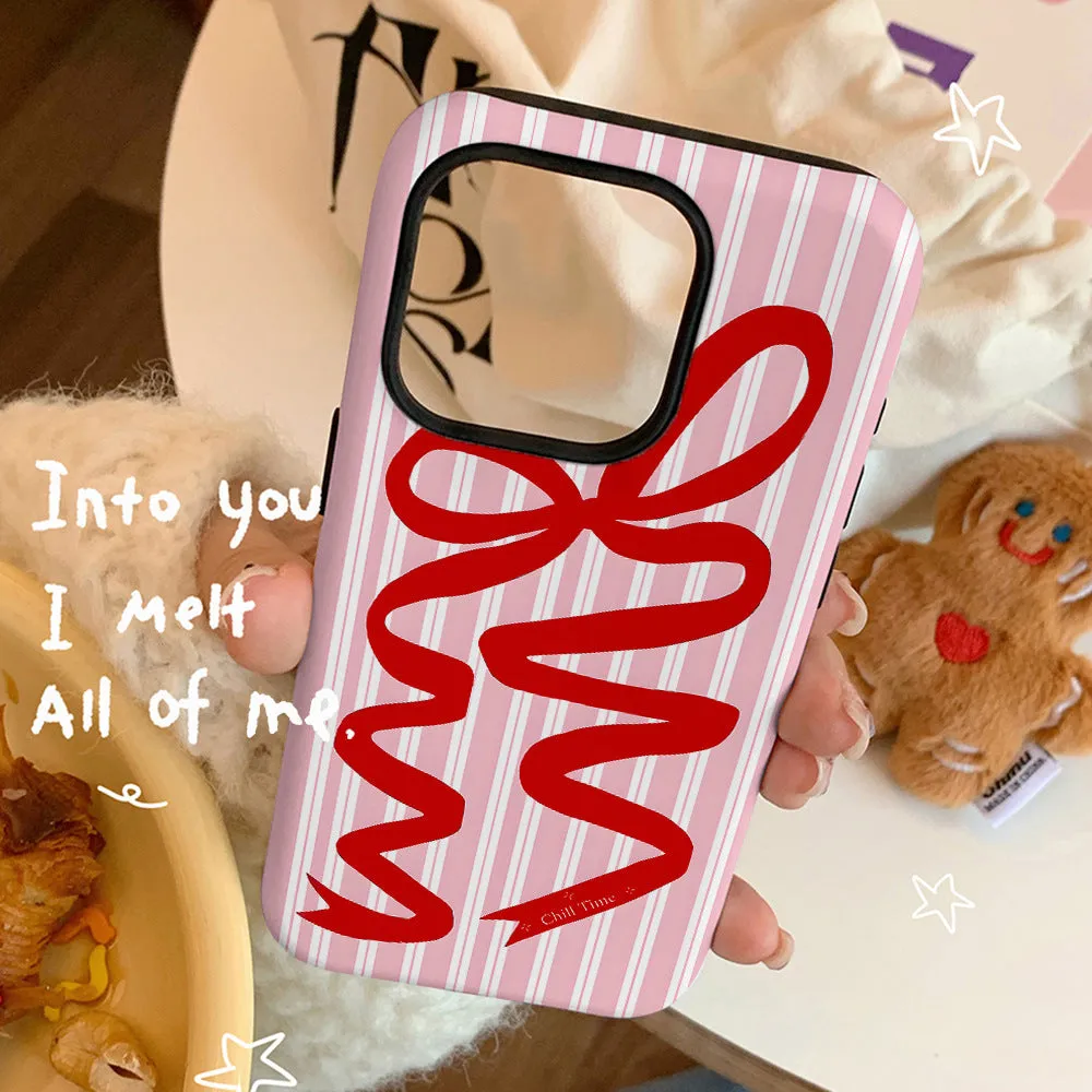 Soft silicone phone case with large hole frosted bow in pink, designed for iPhone 11 to 16 series