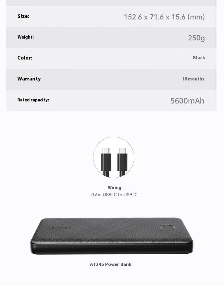 Compact 10000mAh industrial-style PVC power bank with dual ports and PD20W fast charging
