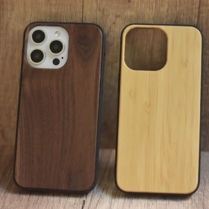Solid wood shell phone case for iPhone 15 series with light wood finish and slim profile