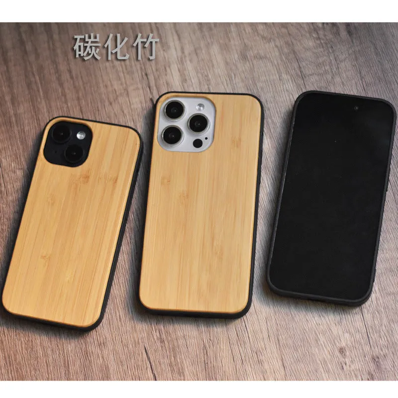 Solid wood shell phone case for iPhone 15 series with light wood finish and slim profile