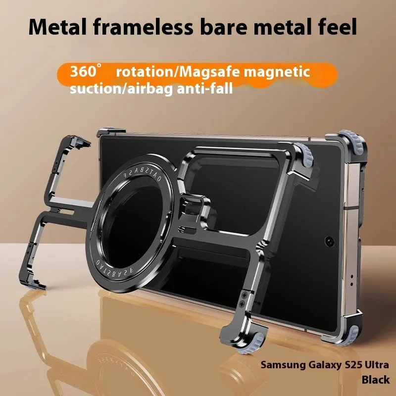 Metal frameless phone case with magnetic bracket for Samsung S23ultra in Desert Gold