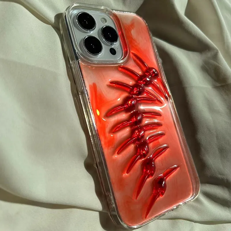Red silicone phone case with halo staining fish bones design for iPhone models
