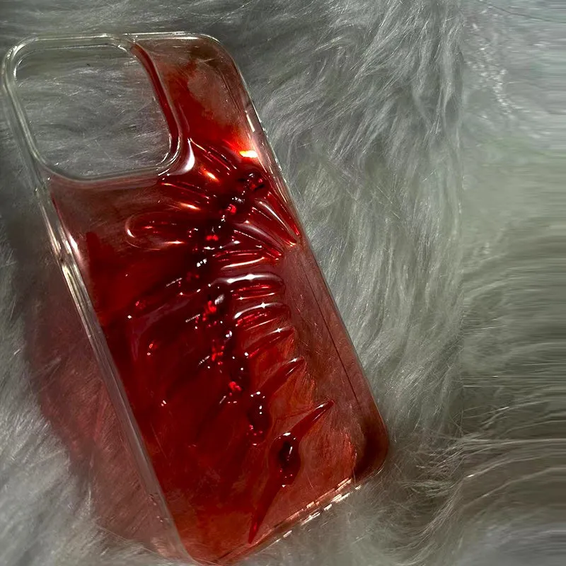 Red silicone phone case with halo staining fish bones design for iPhone models