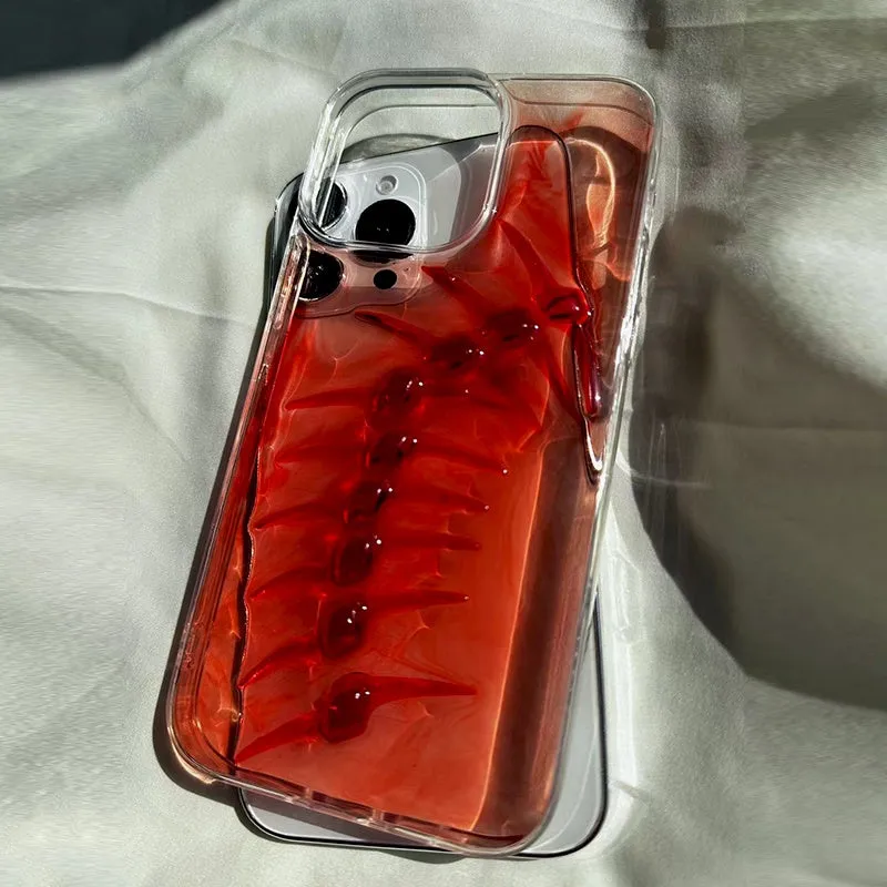 Red silicone phone case with halo staining fish bones design for iPhone models
