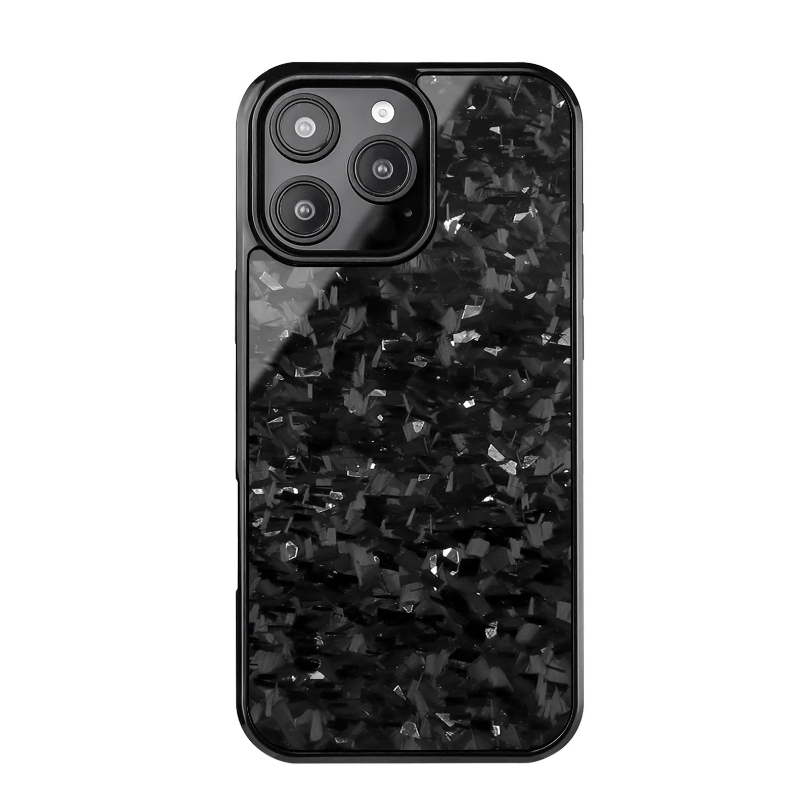 Carbon fiber magnetic forging twill phone case for iPhone 16 Pro Max, black, half-pack design showing textured surface