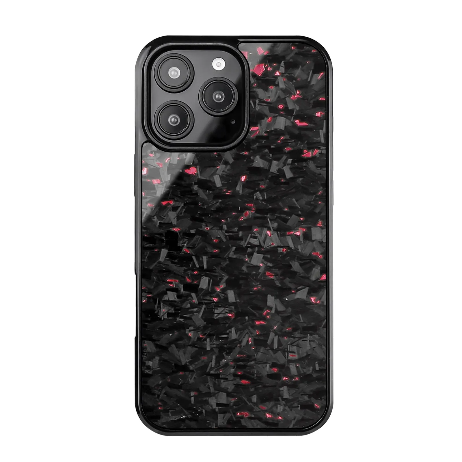 Carbon fiber magnetic forging twill phone case for iPhone 16 Pro Max, black, half-pack design showing textured surface