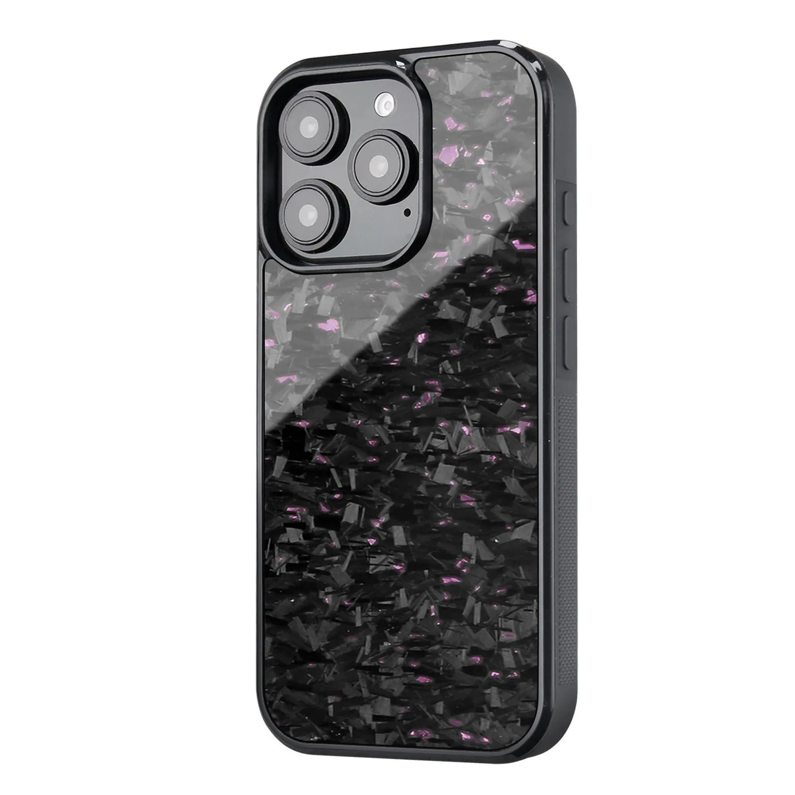 Carbon fiber magnetic forging twill phone case for iPhone 16 Pro Max, black, half-pack design showing textured surface