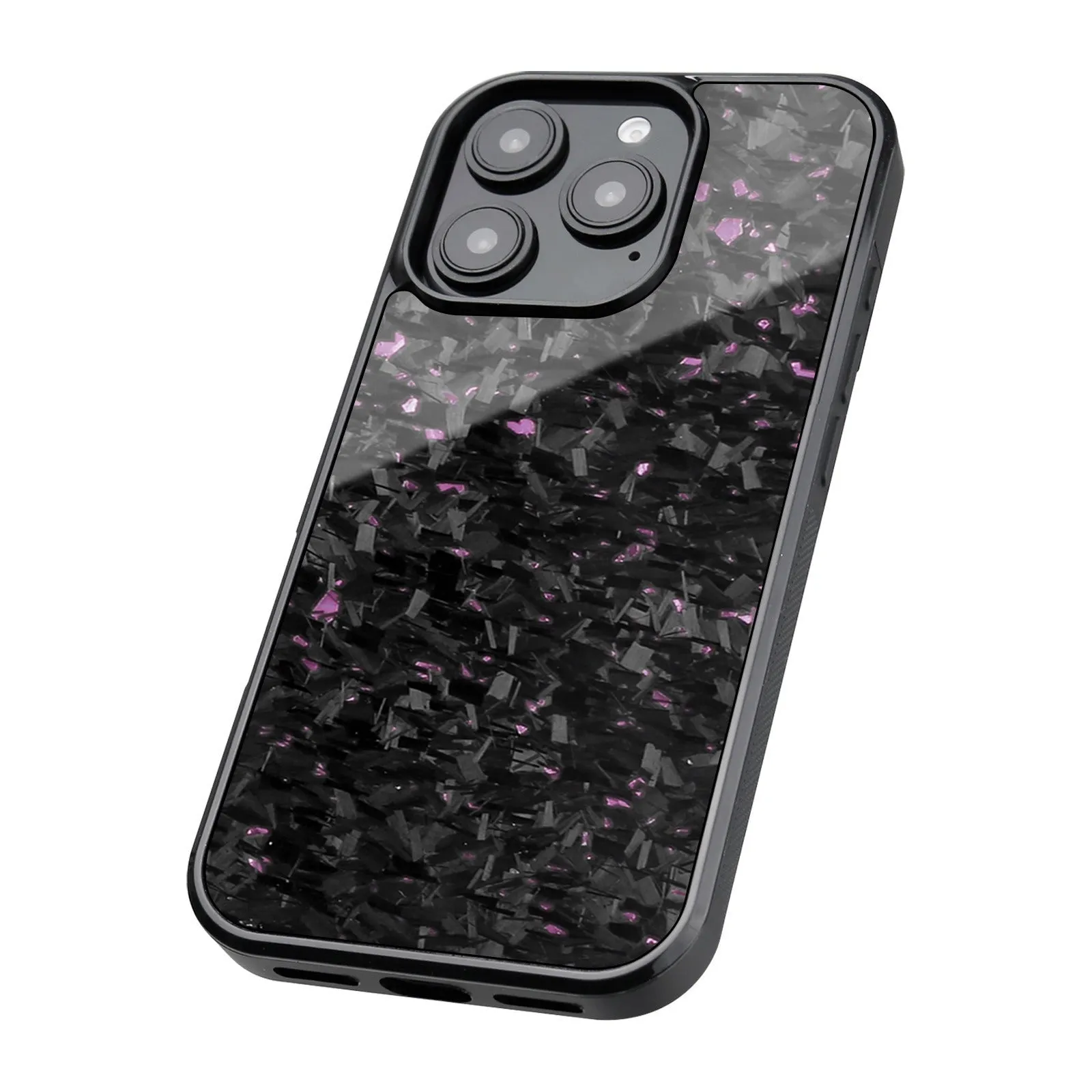 Carbon fiber magnetic forging twill phone case for iPhone 16 Pro Max, black, half-pack design showing textured surface